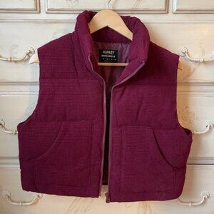 Ashley Cropped Burgundy Soft Corduroy-Style Vest- size medium